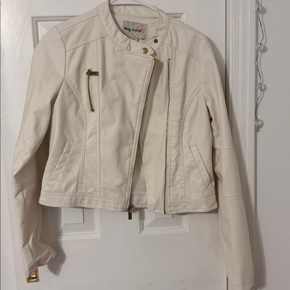 Body Central Off-White Faux Leather Jacket
